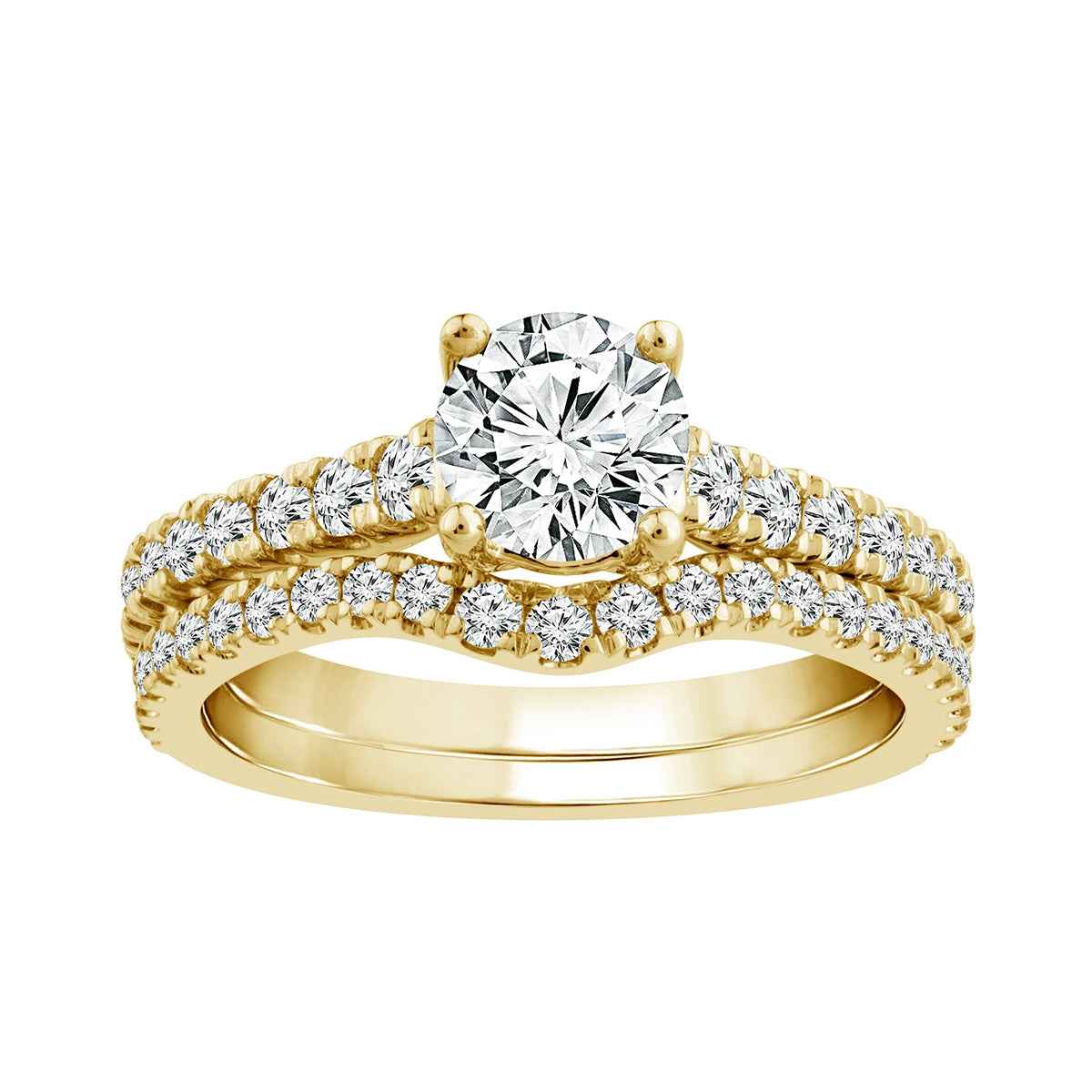Adamante 1-3/8 ct. tw. Lab-Grown Round Brilliant Diamond Wedding Set in 14K Yellow Gold