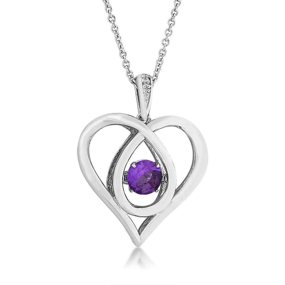 Twinkling Genuine Round Amethyst a & Diamond Pendant in Sterling Silver