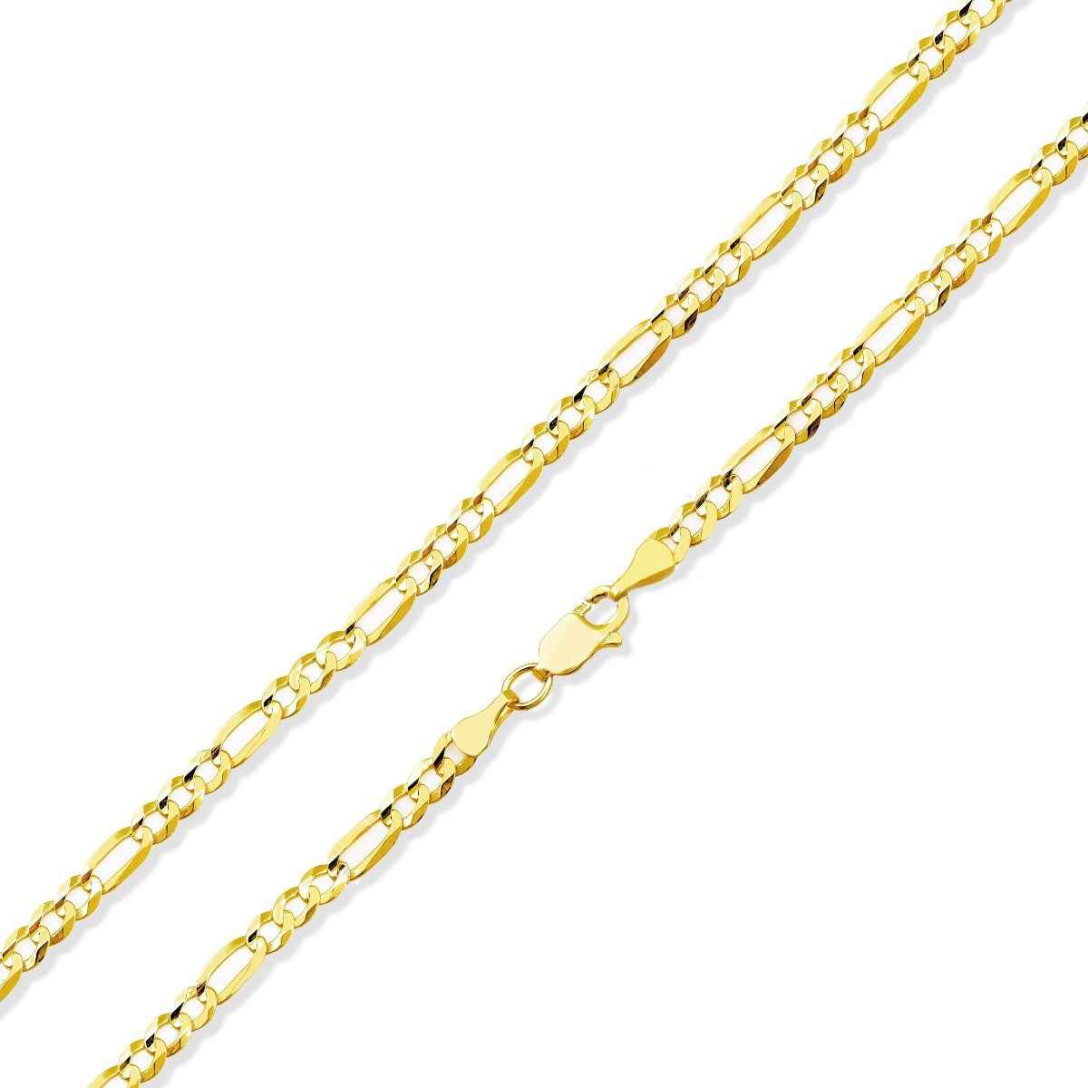3.8MM 24-inch Solid Figaro Chain in 10K Yellow Gold front view
