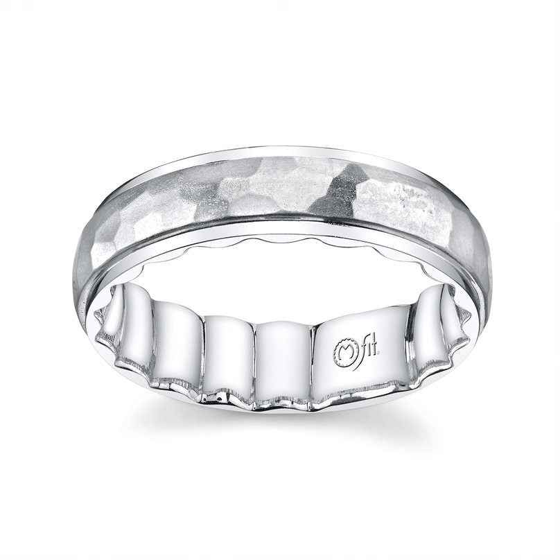 MFIT Men's Hammered Satin Finish 6mm Wedding Band in 10K White Gold