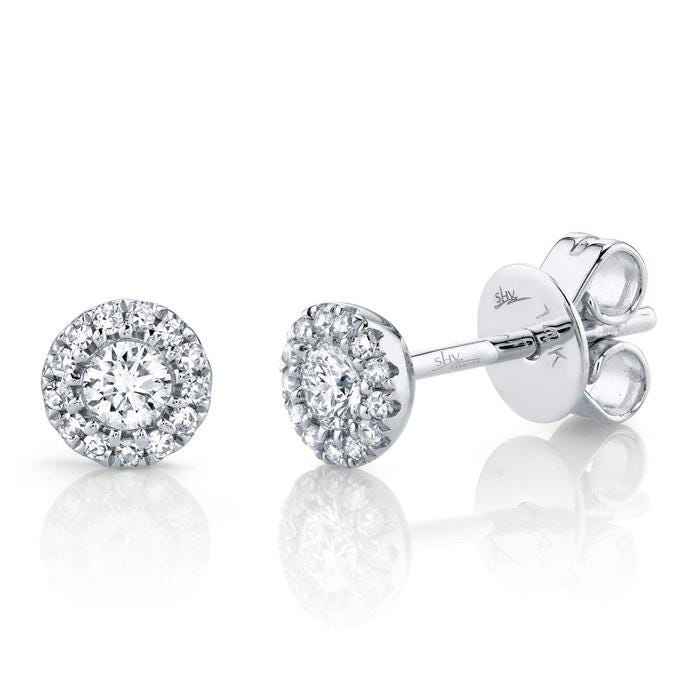 Shy Creation 1/4 ct. tw. Halo Stud Earrings in 14K White Gold