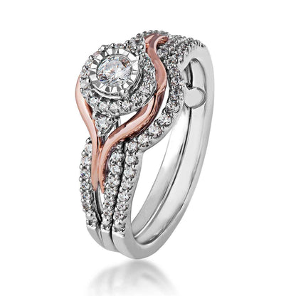 True Promise 3/8 ct. tw. Round Brilliant Diamond Halo Wedding Set in 10K White & Pink Gold front view
