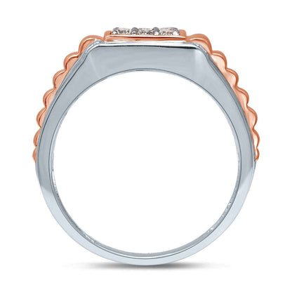 Men's 1/2 ct. tw. Round Mocha & White Cluster Diamond Wedding Band with Square Signet Style Setting in 10K close-up detail