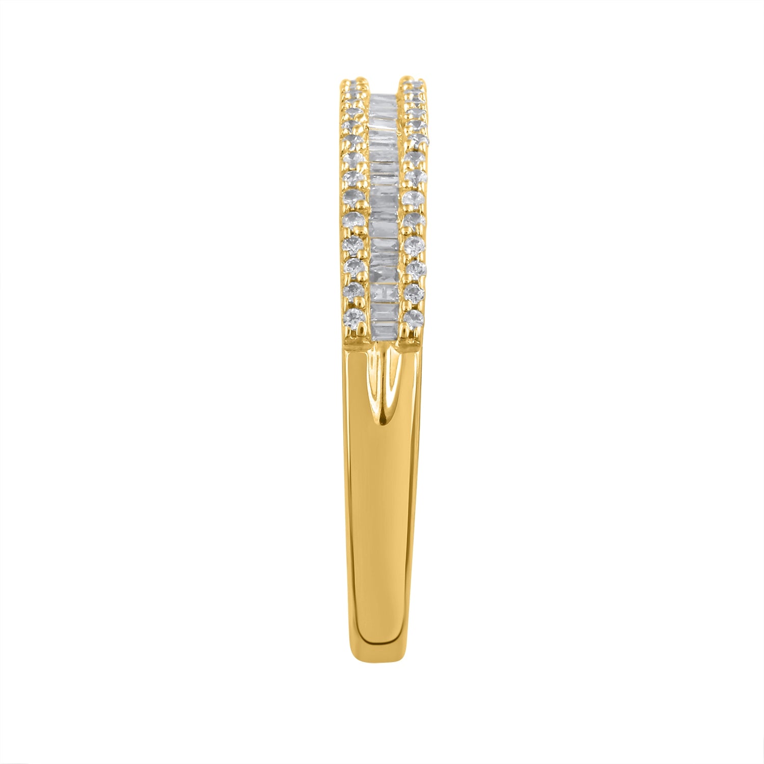 1/4 ct. tw. Round Brilliant and Baguette Diamond Anniversary Band in 10K Yellow Gold front view