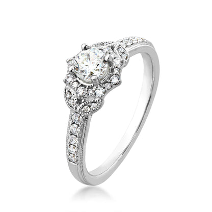 Natural 5/8 ct. tw. Diamond Starburst Halo Engagement Ring in 14K White Gold front view