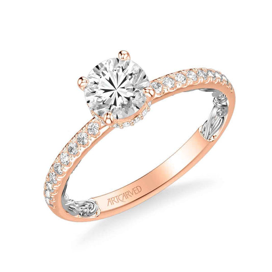 Artcarved Lyric 1/4 ct. tw. Diamond Semi-Mount Engagement Ring in 14K Pink and White Gold close-up detail
