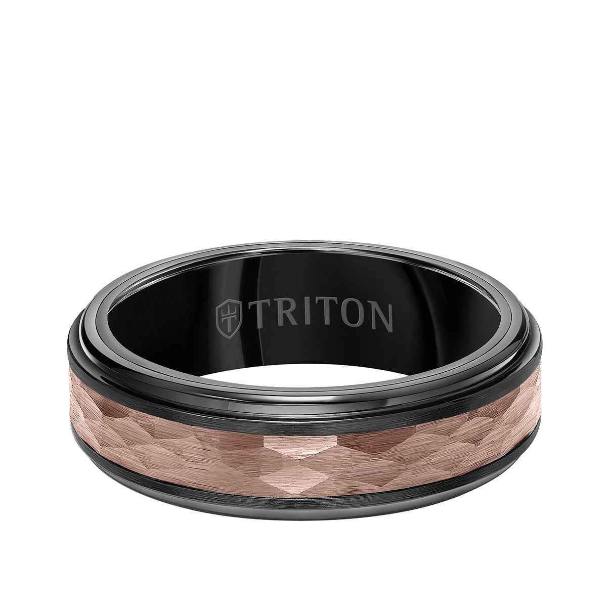 Triton Men's 7mm Espresso Tungsten With Hammered Center Wedding Ring