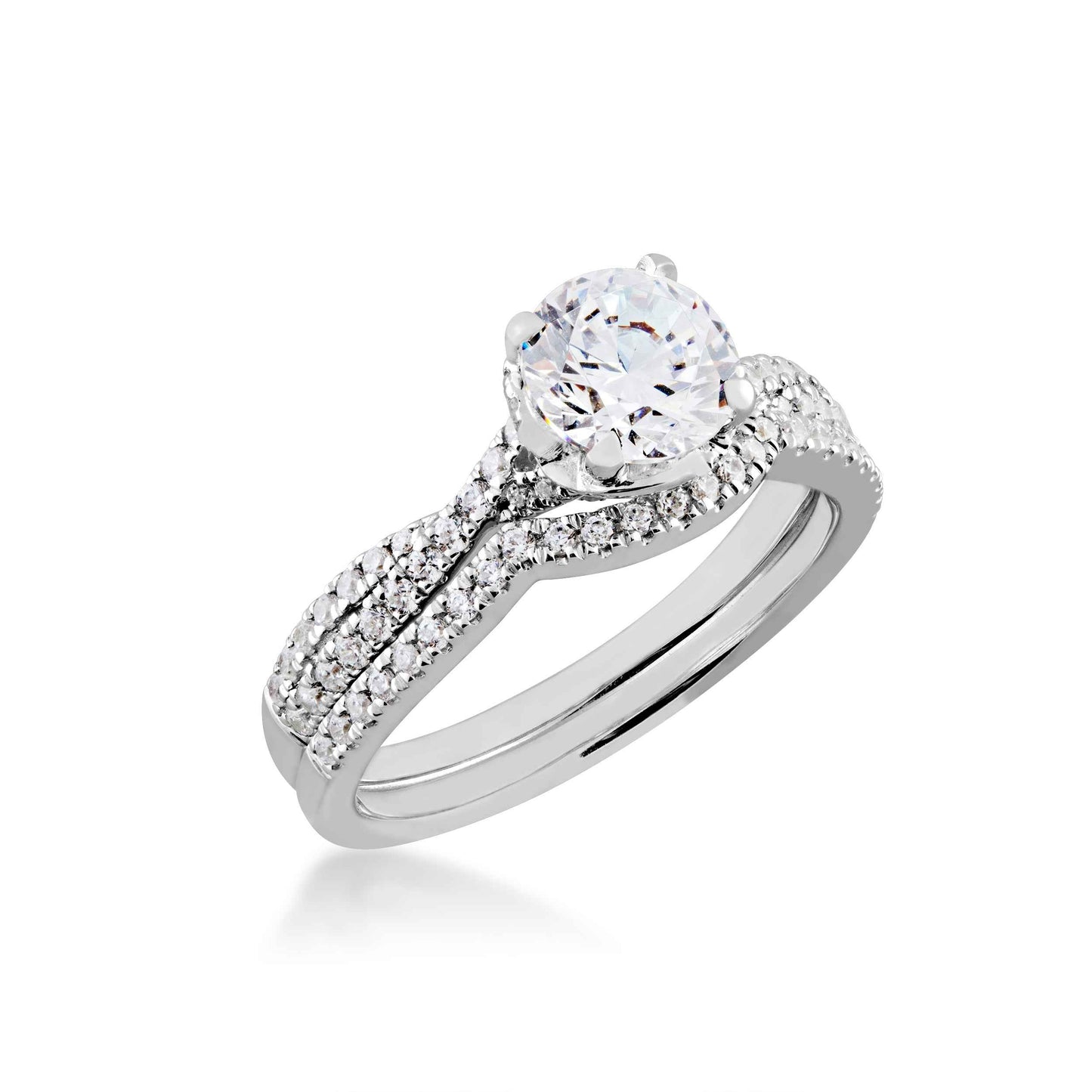 Natural 1-3/8 ct. tw. Round Brilliant Diamond Twist Wedding Set in 14K White Gold front view