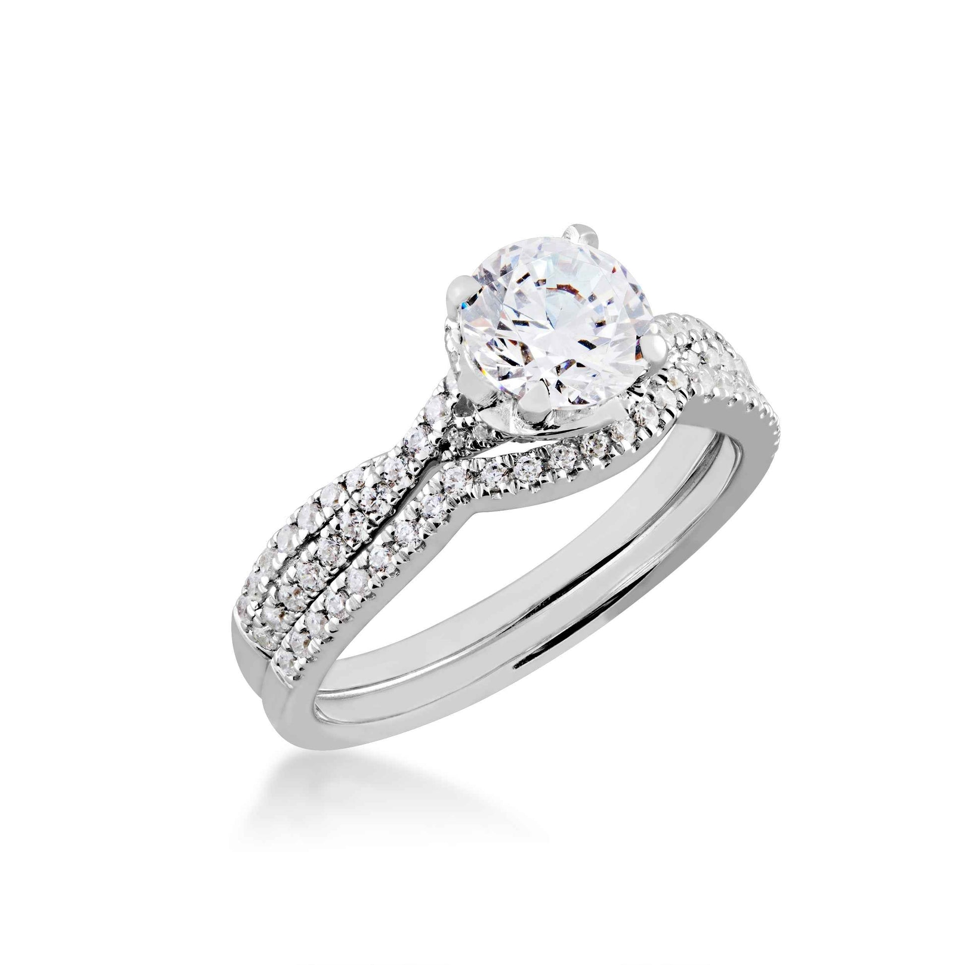 Natural 1-3/8 ct. tw. Round Brilliant Diamond Twist Wedding Set in 14K White Gold front view