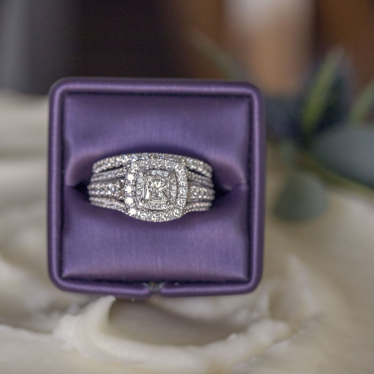 Natural 1-3/4 ct. tw. Princess Cut Diamond Double Halo Wedding Set in 14K White Gold full view