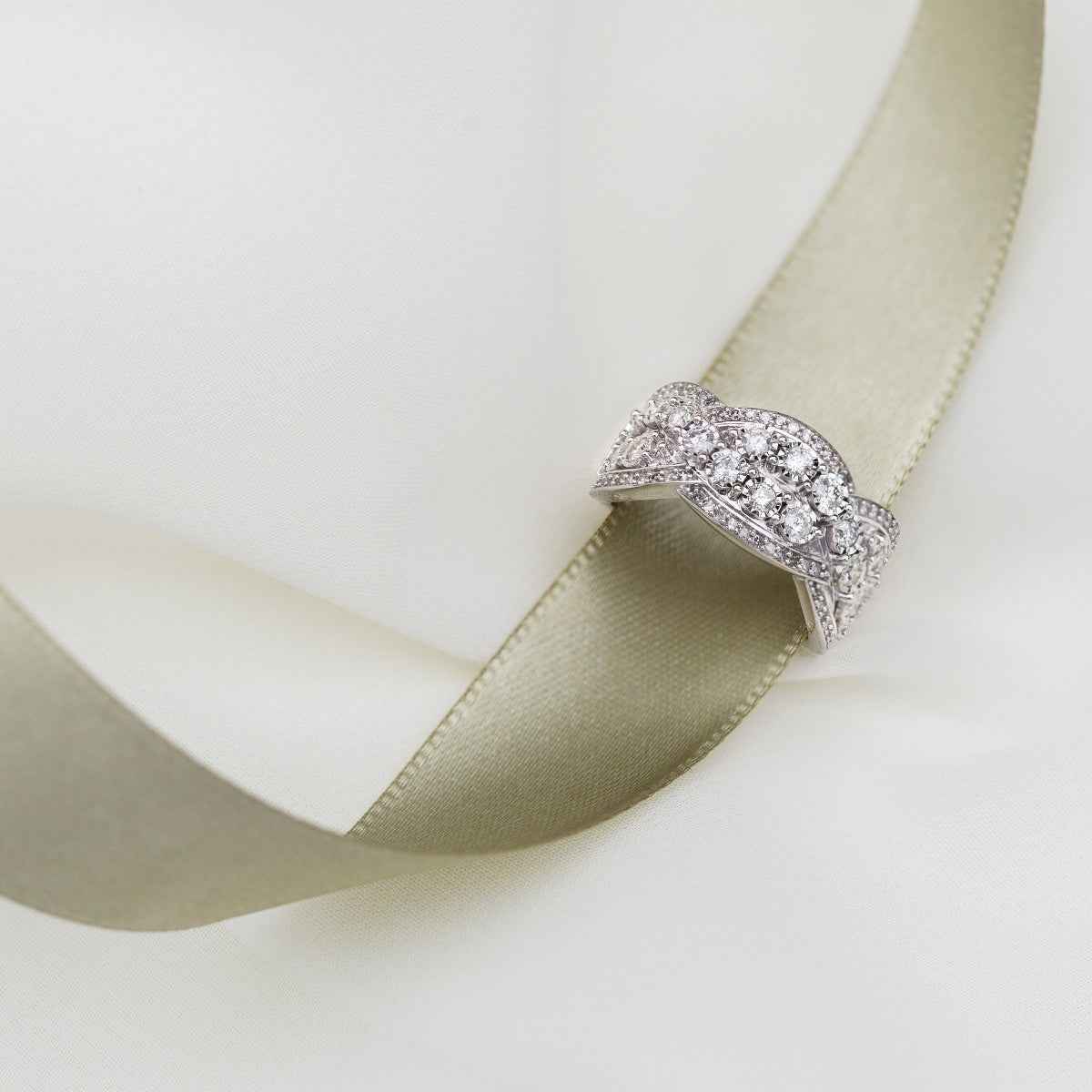 1 ct. tw. Diamond Multi-Row Crossover Band in 10K White Gold side profile