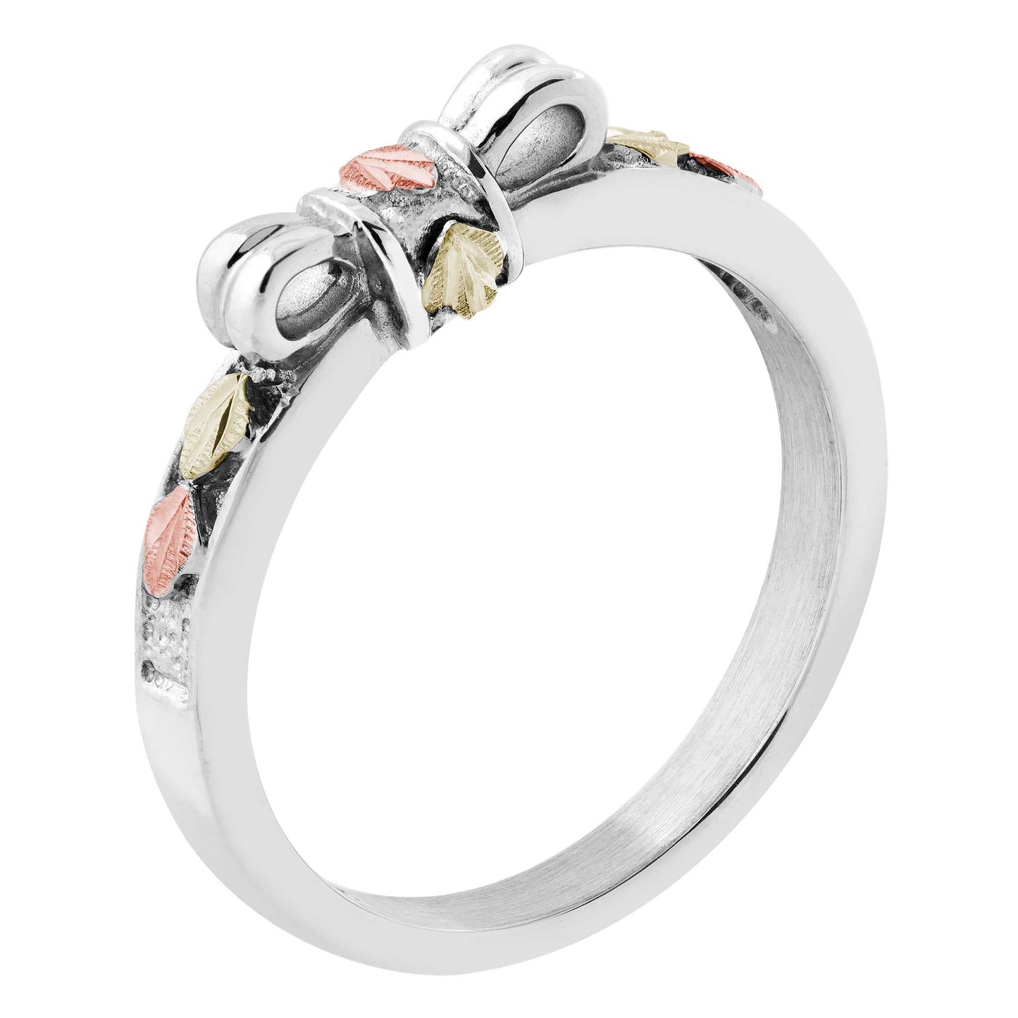 Black Hills Gold Ladies' Bow Ring with Leaf Accents in Sterling Silver