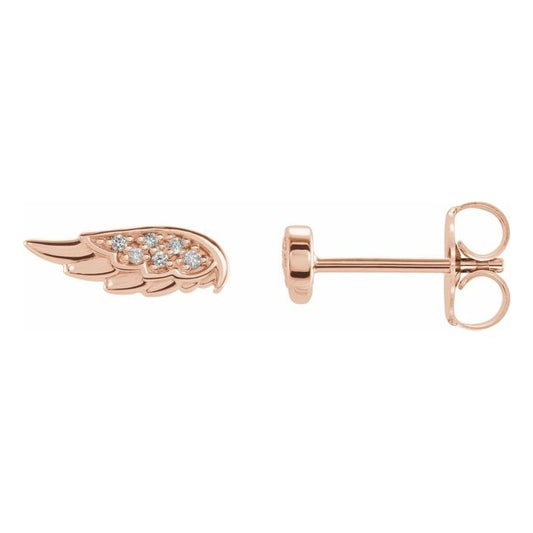 Diamond Accent Angel Wing Earrings in 14K Pink Gold