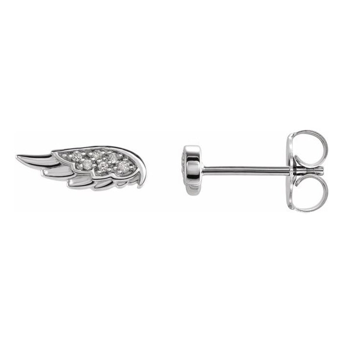 Diamond Accent Angel Wing Earrings in 14K White Gold