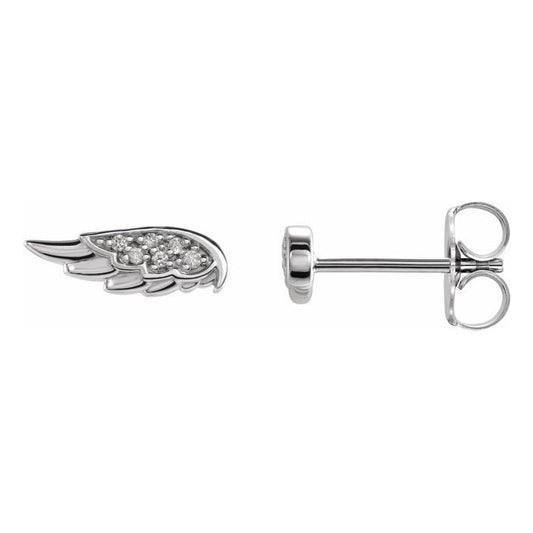 Diamond Accent Angel Wing Earrings in 14K White Gold