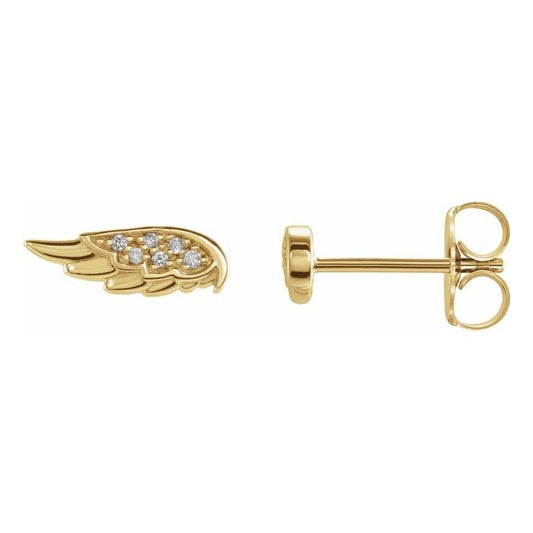 Diamond Accent Angel Wing Earrings in 14K Yellow Gold