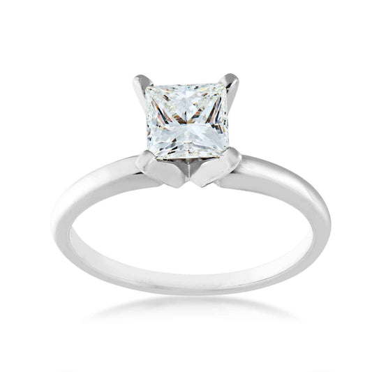 Natural 1 ct. tw. Princess Cut Diamond Solitaire Engagement Ring in 14K White Gold