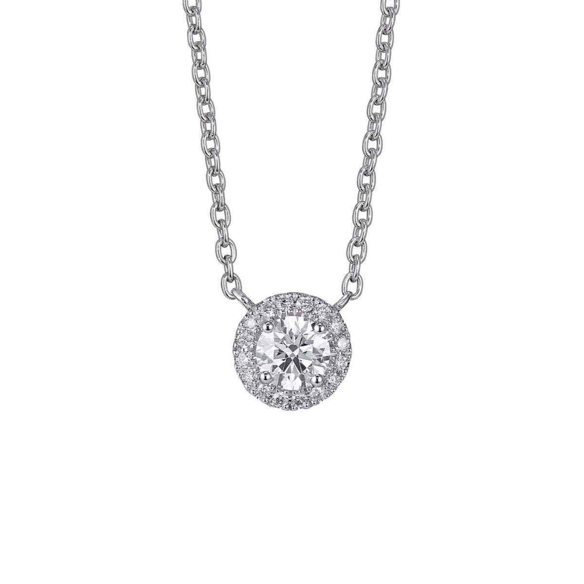 Lightbox 1/2 ct. tw. Lab-Grown Round Diamond Halo Necklace in 10K White Gold