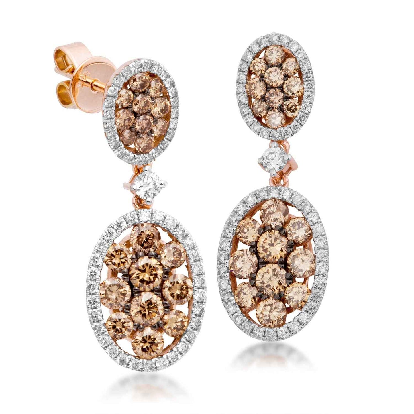 Mocha and White Diamond Earrings in Pink Gold