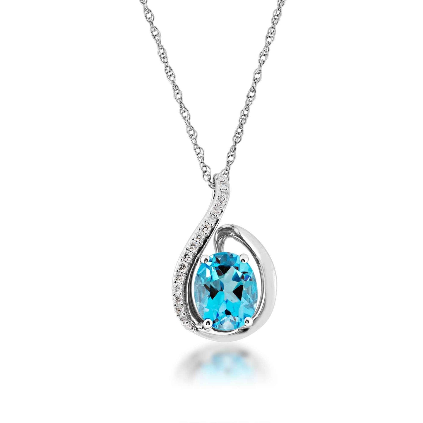 Oval Swiss Blue Topaz & 1/8 ct. tw. Diamond Pendant in Sterling Silver
