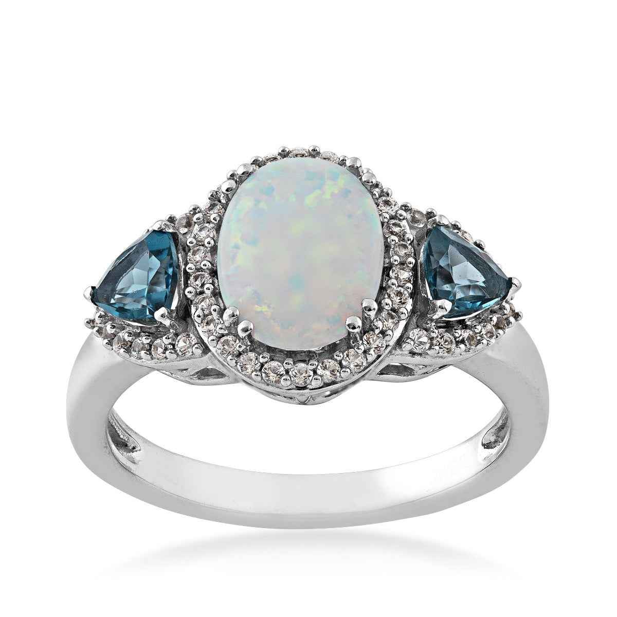 Created Oval Opal, London Blue Topaz & Created White Sapphire Ring in Sterling Silver
