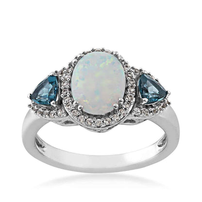 Created Oval Opal, London Blue Topaz & Created White Sapphire Ring in Sterling Silver