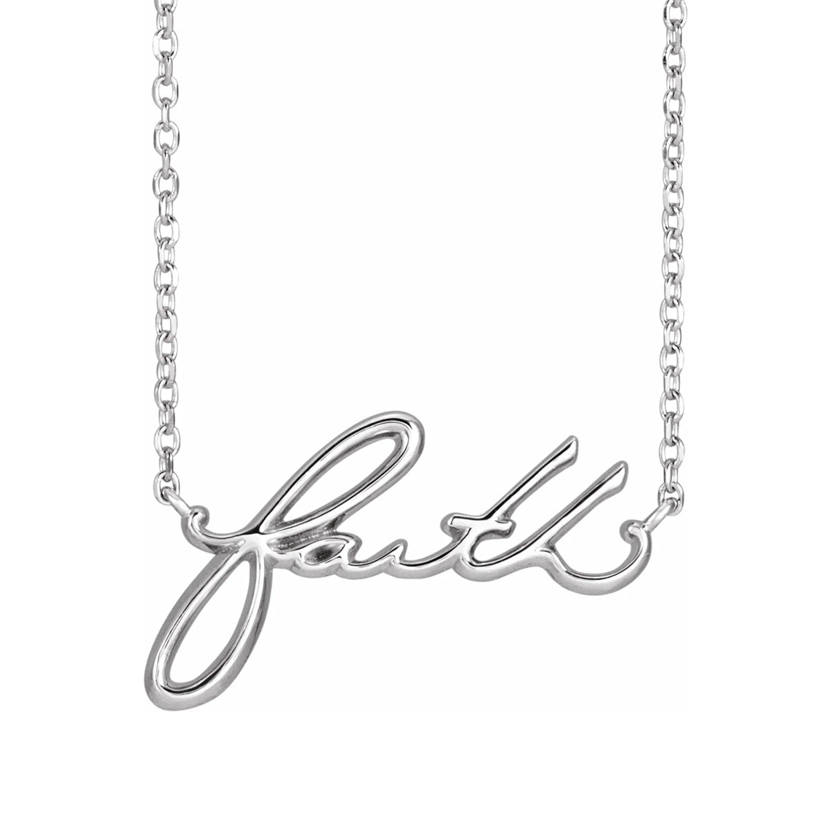 Faith Script Necklace in Sterling Silver