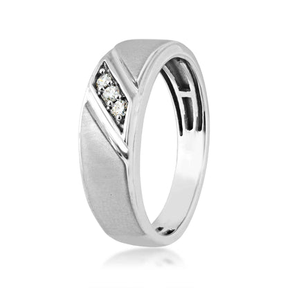 Men's 1/10 ct. tw. Round Triple Diagonal Diamond Wedding Ring with Brushed Center in 10K White Gold front view