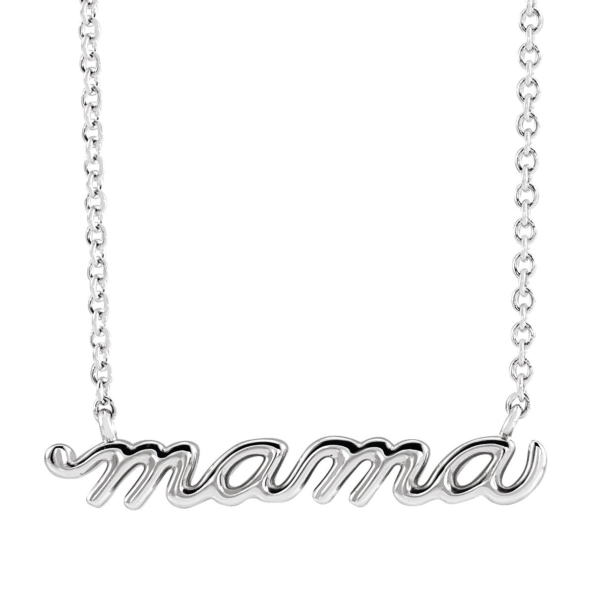 Mama Script Necklace in 14K White Gold