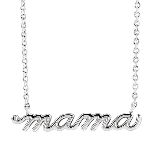 Mama Script Necklace in 14K White Gold