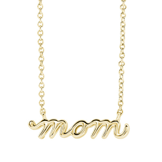 Mom Script Necklace in 14K Yellow Gold