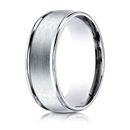 Benchmark Men's High Polish Wedding Band with Satin Center in 10K White Gold close-up detail