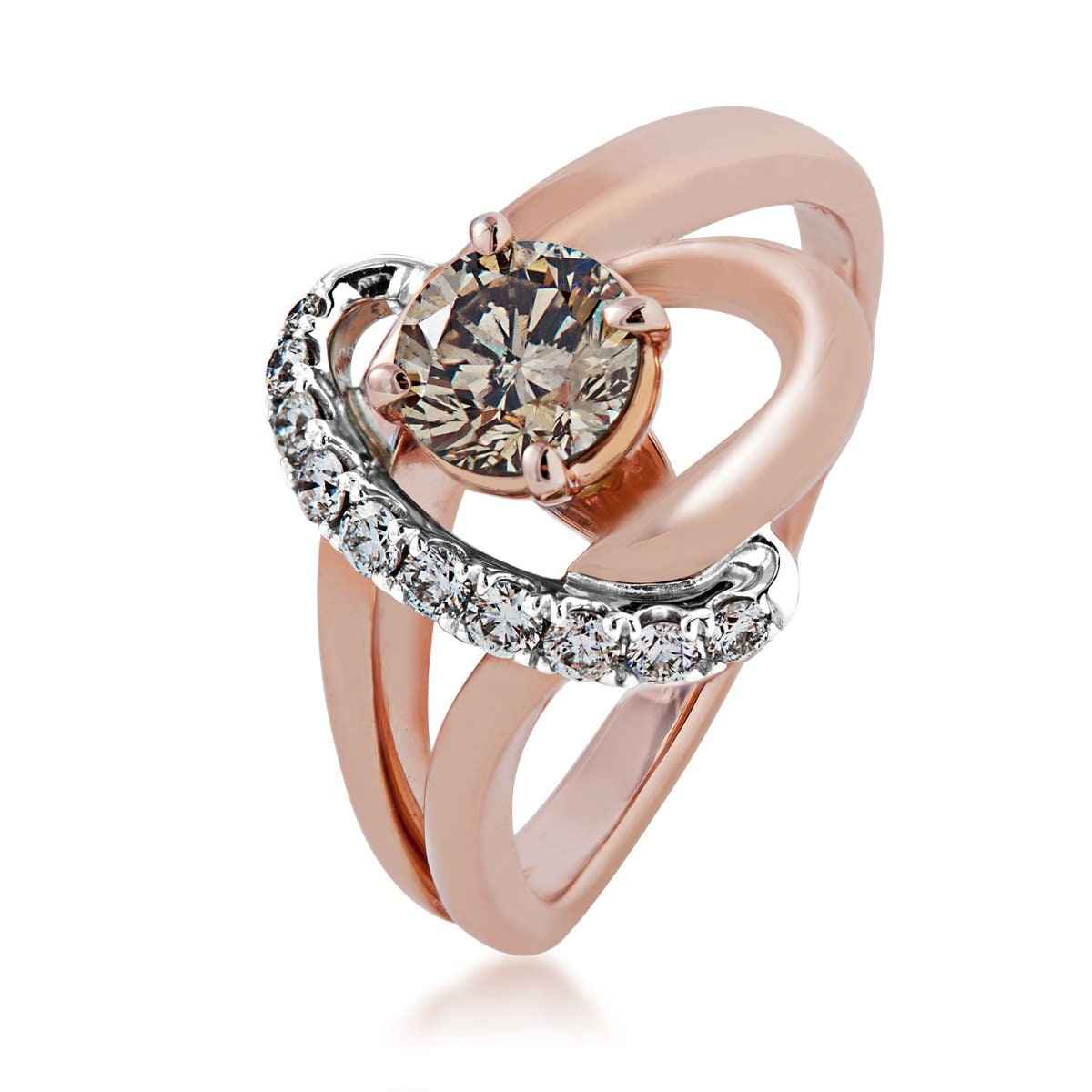 Mocha Collection 3/4 ct. Mocha and 1/7 ct. White Diamond Engagement Ring in 14K Pink Gold front view