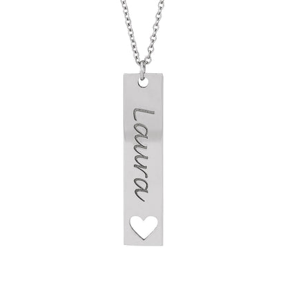 Engravable Vertical Bar Heart Pendant in Sterling Silver front view