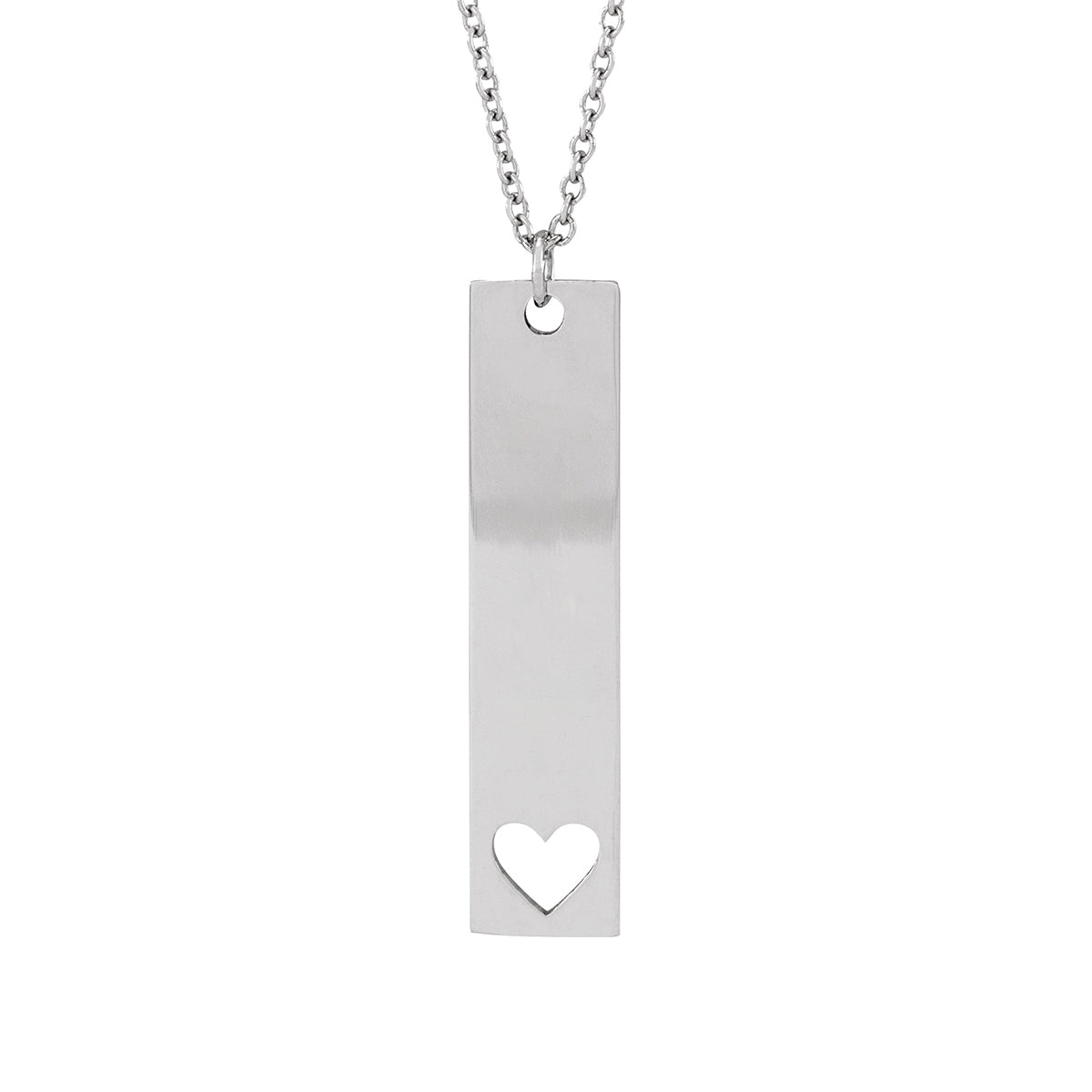 Engravable Vertical Bar Heart Pendant in Sterling Silver