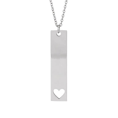 Engravable Vertical Bar Heart Pendant in Sterling Silver