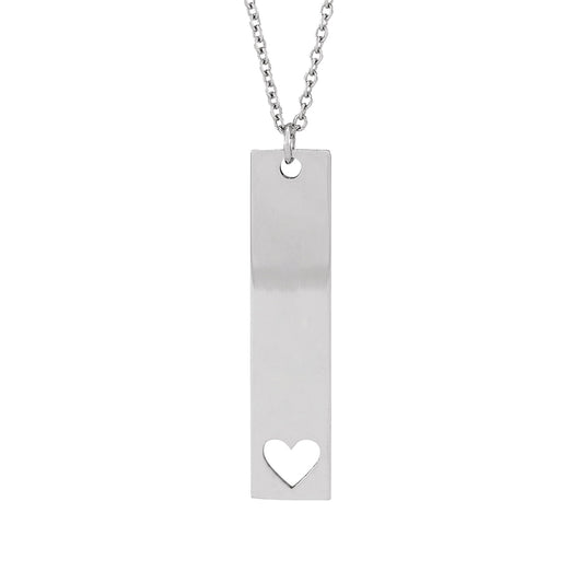 Engravable Vertical Bar Heart Pendant in Sterling Silver