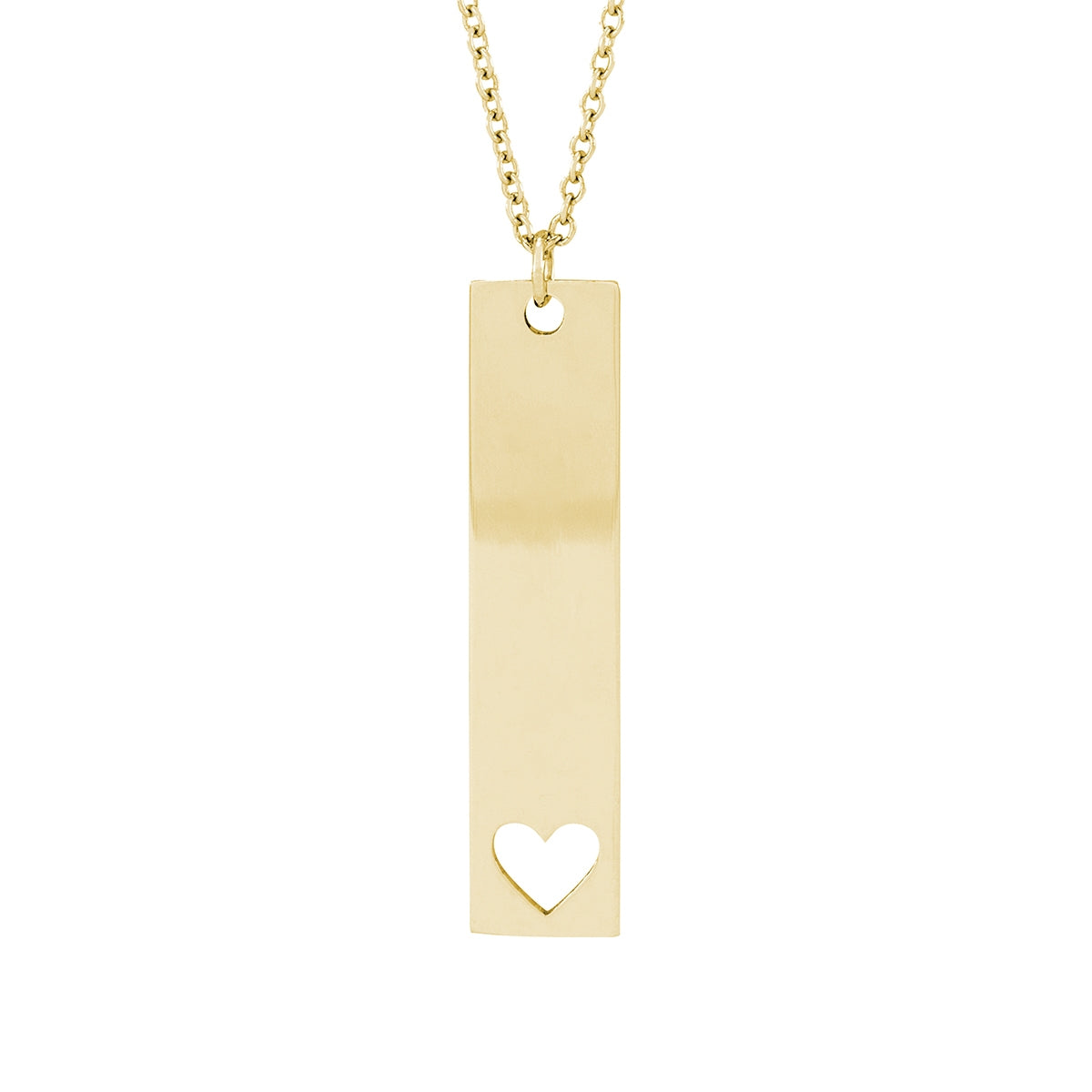Engravable Vertical Bar Heart Pendant in 14K Yellow Gold