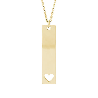 Engravable Vertical Bar Heart Pendant in 14K Yellow Gold
