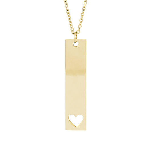 Engravable Vertical Bar Heart Pendant in 14K Yellow Gold