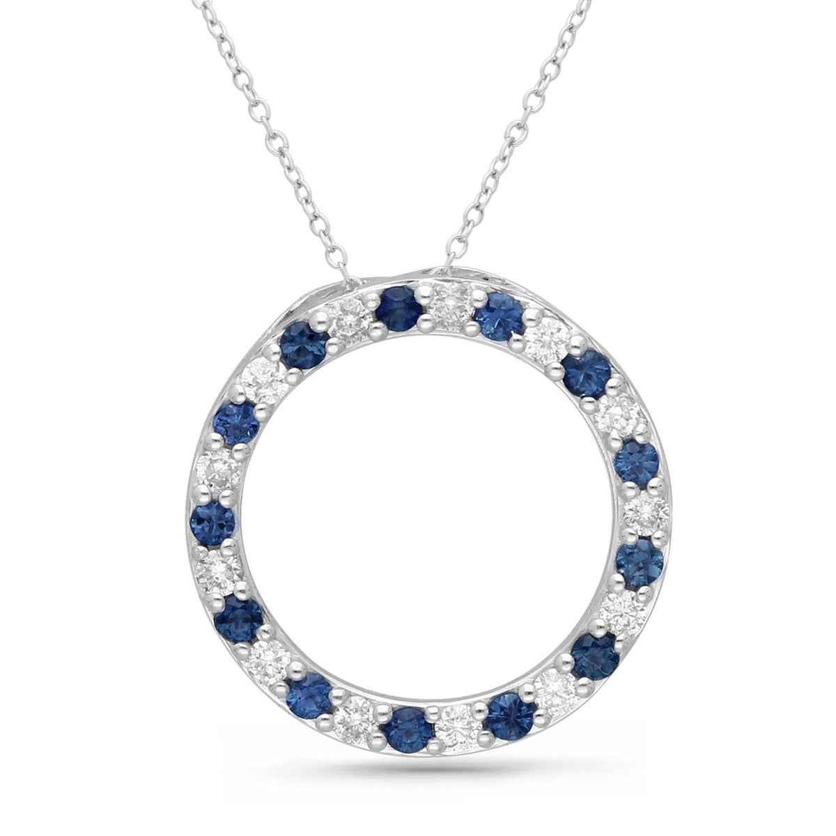 Kallati Round Sapphire and 1/3 ct. tw. Diamond Circle Pendant in 14K White Gold