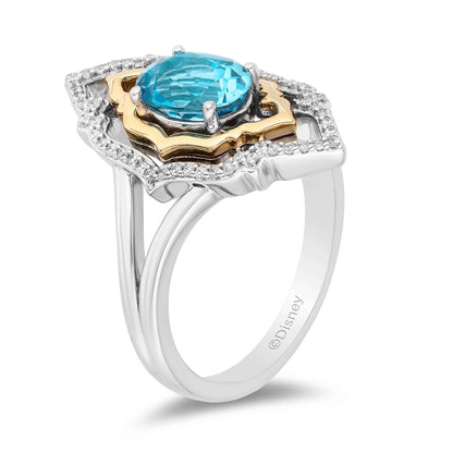 Enchanted Disney Blue Topaz and 1/7 ct. tw. Diamond Aladdin Live Action Filigree Ring in Sterling Silver and close-up detail