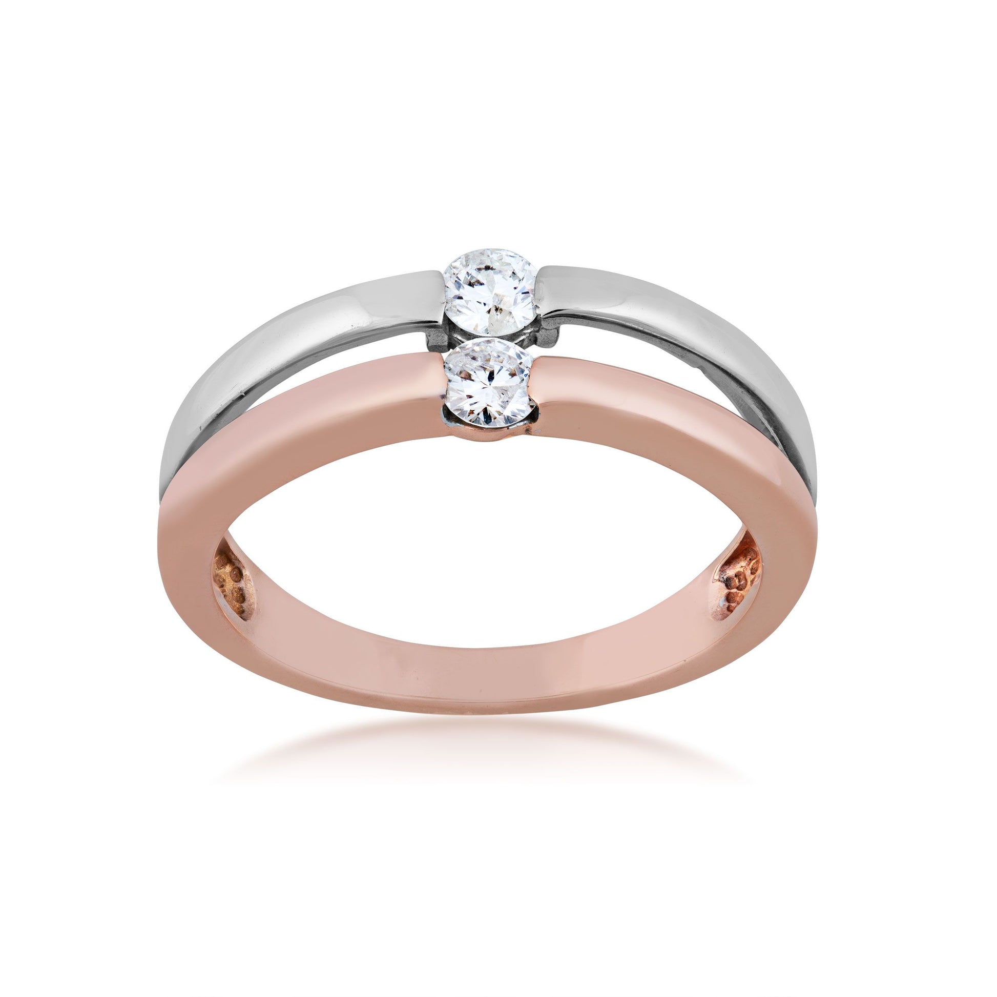 2BeLoved 1/4 ct. tw. Round Diamond Double-Band Fashion Ring in 10K Two-Tone White and Pink Gold