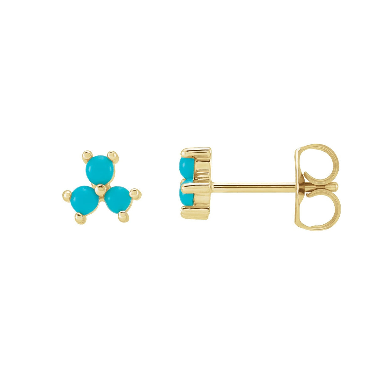 Round Cabochon Turquoise Cluster Earrings in 14K Yellow Gold