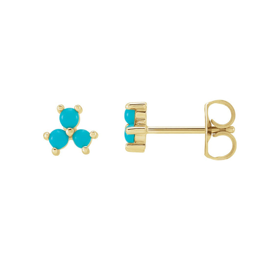 Round Cabochon Turquoise Cluster Earrings in 14K Yellow Gold