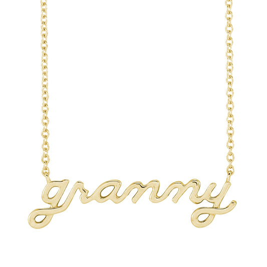 Granny Script Necklace in 14K Yellow Gold