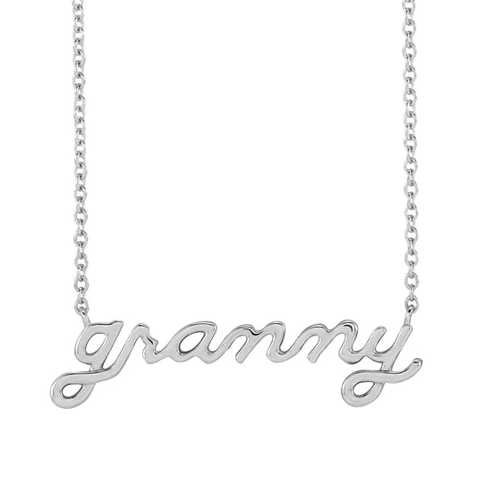 Granny Script Necklace in Sterling Silver