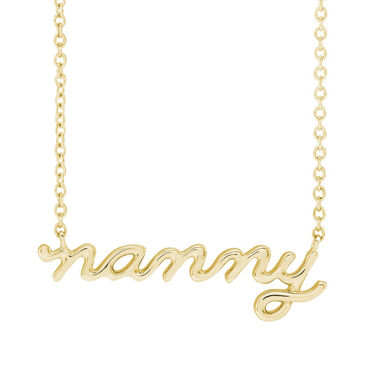 Nanny Script Necklace in 14K Yellow Gold