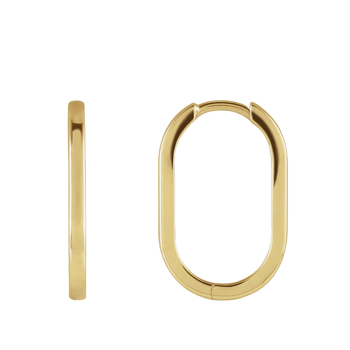 Elongated Oval Huggie Hoop Earrings in 14K Yellow Gold