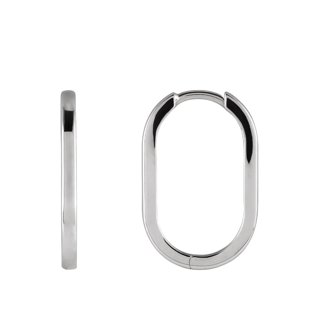 Elongated Oval Huggie Hoop Earrings in Sterling Silver